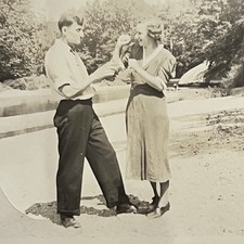 Antique Snapshot Photograph Man & Woman Play Fighting Boxing Odd Silly Fun picture
