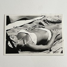 Vintage Snapshot Photograph Beautiful Woman Swimsuit Bathing Suit Sun Tanning picture