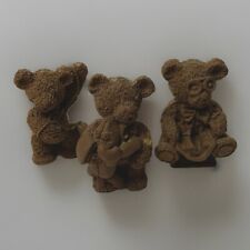 Vintage Ground Pecan Resin Teddy Bears Lot Of 3 2 1/2” Tall picture