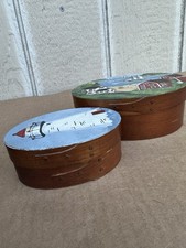 Vintage Folk Art Hand Painted Wooden Shaker Box Stack Set of 2 picture