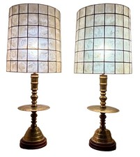 Moroccan Etched Brass Capiz Shell Table Lamp Antique Vtg Hollywood Regency Mcm picture