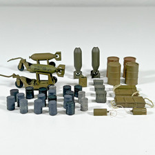 WW2 Diorama Accessory Lot Bombs Oil Drums Crates 1/72 Military Scenery Set picture