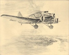 DELTA AIR LINES STINSON MODEL-A US Air Mail Plane art print FRED TAKASUMI (1979) picture