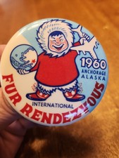 1960 Anchorage Alaska Fur Rondy Rendezvous Eskimo World Pin Button Nice picture