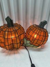 Vintage Stained Glass Styled Tiffany Lamp Large Double Pumpkin Light CB Brand picture