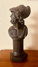 Vintage 1955 Bronze Finish Metal Roman Head Bust on Pedestal Base Brown picture