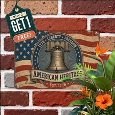 Patriotic Liberty Bell Metal Sign Vintage American Freedom Tin Wall Plaque picture