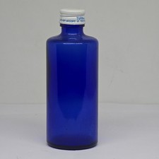 Vintage Cobalt Blue Glass Apothecary Medicine Bottle M in Circle and 4 picture