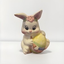 Ceramic Easter Bunny With Easter Egg Figurine 3.5” picture