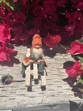 Antique German Belsnickel Santa Figurine On Wooden Sled 1920’s Marked Germany picture