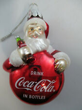 Coca-Cola Kurt Adler Handcrafted Glass Santa Disc Ornament Holiday Christmas  picture