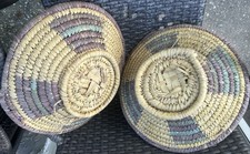 VTG Lot Of 2 - Hand Woven COIL  South African Zulu Basket Bowl Large 13” & 14” picture