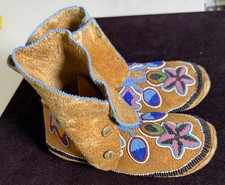 Pr Antique Northern Plains/ Plateau Beaded High Top Hide Moccasins B210 picture