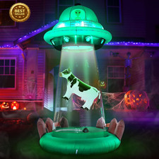 10 FT Halloween Inflatables UFO with Floating Cow Outdoor Decorations picture