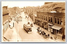 Main Street Lewiston Idaho ID Trolley Motorcycle c1917 Real Photo RPPC picture