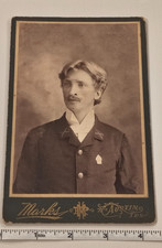 Antique Texas Artillery Soldier Cabinet Card Crossed Cannons Austin Marks Photo picture