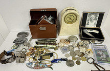 HUGE VINTAGE JUNK DRAWER LOT MILITARY WATCHES CAMERA SPORTS CARD JEWELRY BANK picture