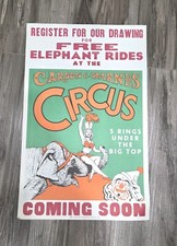 Vintage Carson And Barnes Circus Clown Poster Elephant Rides Ring picture
