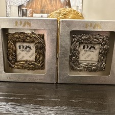 (2) 1928 Brand-Miniature Picture Frames-Ornate-Gold/Silver-NEW/NIP-2” Sq-Lovely picture