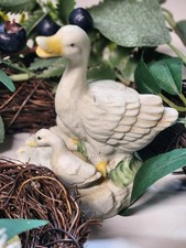 White Mother Duck Figurine, Duck with Ducklings Vintage Decor picture