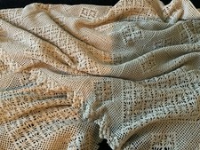 52”X52” Antique Vintage Handmade Ecru Ivory Fine Filet Crochet Tablecloth picture