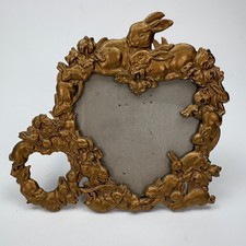 Vintage Arthur Court 1987 Gold Bunny Rabbit Picture Frame Heart Shape picture