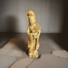 Chinese Carved Stone Female Figure Holding Lotus, Robe - Ownership History NA picture