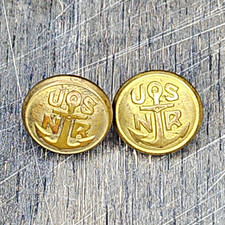 Pair Vintage WWI WWII USNR Naval Reserve Brass Uniform Buttons US N R Anchor picture