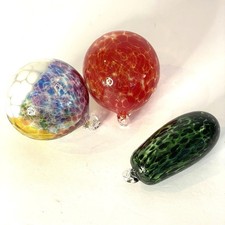 Lot Of 3 Hand Blown Orb Glass Ball Christmas Ornaments Pickle Ornament Art Heavy picture