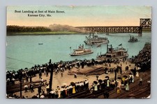 Kansas City MO Boat Landing Main Street Steamboats River Antique Postcard picture