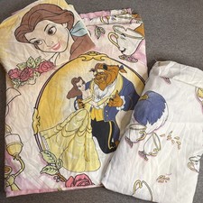 VTG 90s Disney Beauty And The Beast Twin Pillowcase, Fitted Flat Sheet Set READ picture