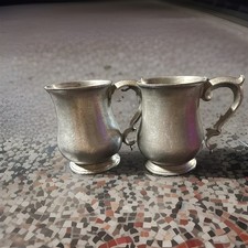 Vintage Mid-Century Colonial-Style Pewter Reproduction Tankard Mugs (Pair) picture