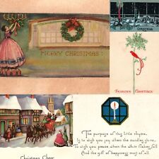 x5 MIXED LOT c1930s Merry Christmas Seasons Greetings Cards XMAS Poetry Fold 5C picture