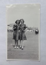 Vintage Photo Two Women Fashion Suit Dress Boardwalk 1943 B&W Snapshot picture
