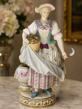 Antique 19th Century Meissen Porcelain Flower Seller Lady Figurine 18.5cm picture