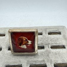 Antique Horse Bridle Rosette/Button Hunting Dog Metal Glass Equestrian Hunting picture