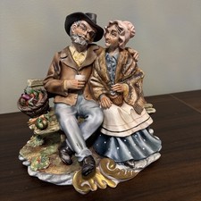 Vintage Capodimonte Italy Porcelain Germano Cortese Old Couple on a Bench Signed picture