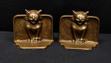 Antique 1925 DAL Cast Bronze Gothic Medieval Cat Statue USA Bookends Set #2153F picture