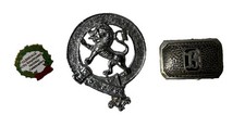 Vintage Scottish Badge Lot Lion Clan Crest Monogram Belt Buckle Glendale Pin picture