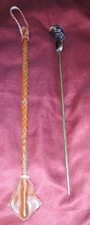 VTG African Egyptian Folk Art Leather Riding Crop Hand Carved Tribal Head Handle picture