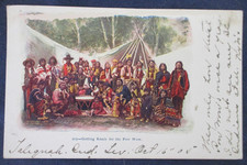 1905 Indians Getting Ready For Pow Wow Postcard Fayette & Okmulgee RPO Cancel picture