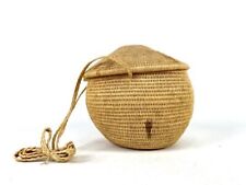 American Native Indian Geometric Shaped Lidded Basket With Braided Strap 6x10” picture