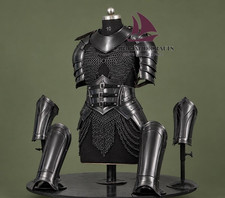 ZAIN Handmade Black Steel Knight Armor W/Chainmail Skirt Cuirass Set Halloween picture