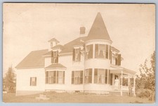 RPPC Victorian House w/ Conical Tower Woman on Porch Real Photo Postcard c1910 picture