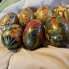 Hand-Painted Decorative Wooden Eggs Floral & Bird Designs Lot Of 7 picture