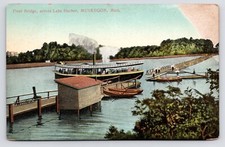 Lake Harbor Bridge & Excursion Steamer Boats Muskegon Michigan MI c1908 Postcard picture
