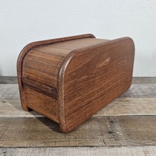 Vintage Teak Wood Kalmar Mid-century Modern Cassette Roll-top Storage Box Desk picture
