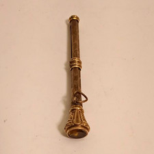 Antique Gold Filled Mechanical Propelling Pencil Mid-1800s with Yellow Gemstone picture