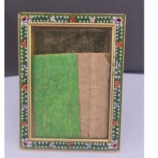Vintage Estate Micro Mosaic Picture Frame Green Floral Italy 2.25x1.75in picture