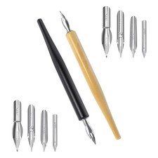 Comic Dip Pen Set, 2 Pen Holders and 10 Replacement Nibs, Wooden Calligraphy ... picture